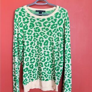 Marc By Marc Jacobs Green Leopard Crewneck with Cream Trim